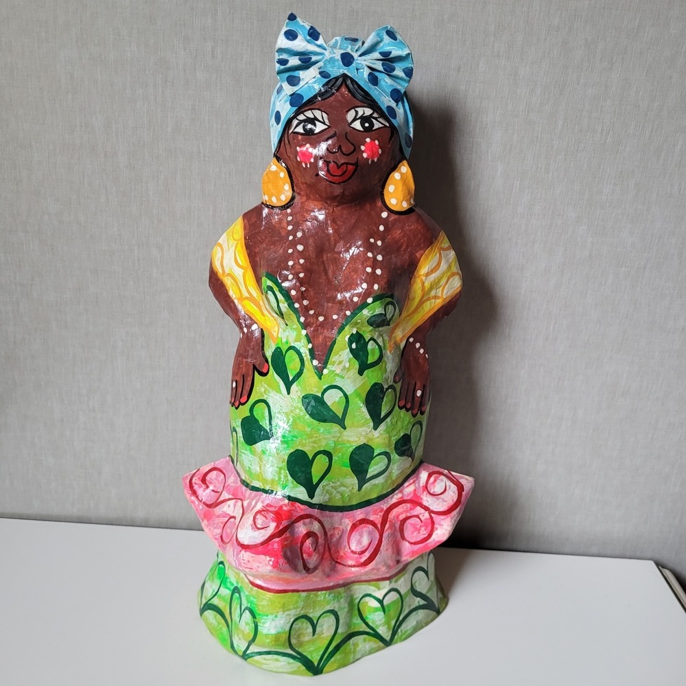 Vintage African-Caribbean Style Folk Art Coin Bank - Hand-Painted 12.5" Figurine